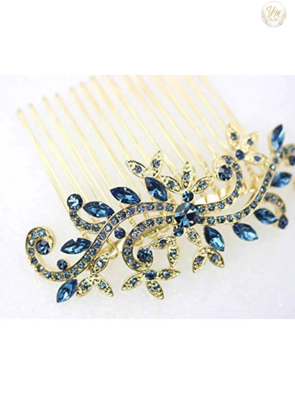 Sparkling Crystal Floral Hair Comb with Gold Plated Metal